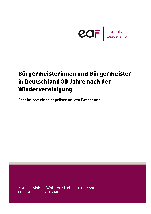 Cover der Studie 'Bürgermeisterinnen und Bürgermeister in Deutschland 30 Jahre nach der Wiedervereinigung'.