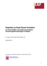 Cover der Publikation 'Dual-Career-Vorhaben and Universitäten und außeruniversitären Forschungseinrichtungen in Hessen'.